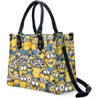 Personalized Minions Leather Handbag, Cartoon Lethal Handbag