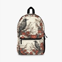 Black Raven & Red Roses Gothic Pattern Customizable Name Printed Backpack