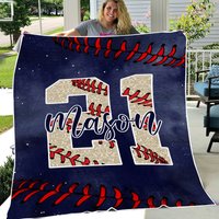 Personalized Baseball Blanket, Custom Name Number Soft Cozy Sherpa