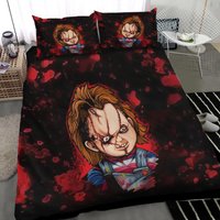 Horror Doll Chucky Child's Play Red Blood Happy Halloween Bedding Set