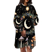 Mystical Moon Mushroom Blanket Hoodie, Witchy Black Wildflower
