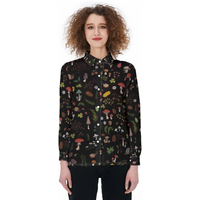 Mushroom 3d All Over Printed Women Shirt, Mushroom Casual Long Sleeve Button Down Shirt