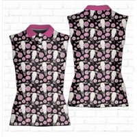 Western Golf Polo Shirt, Bull Skull With Roses Women Sleeveless Polo