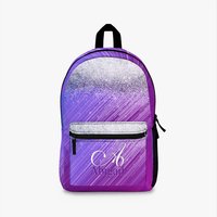 Cute Brushed Purple Faux Silver Glitter Monogram Custom Name Printed Backpack