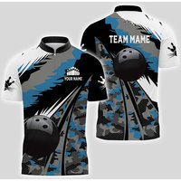 Blue - Gray Camouflage Bowling Jersey Customized Name Shirt For Bowler