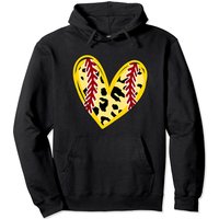 Teen Girl Baseball Lover Softball Player Leopard Heart Pullover Hoodie