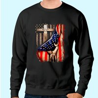 Vintage Mens Faith Over Fear Christian Cross American Flag Sweatshirt