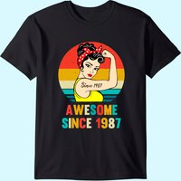 Vintage 34th Birthday 1987 Women Gift For 34 Year Old Woman T Shirt