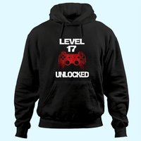 Level 17 Unlocked Boys 17th Birthday 17 Year Old Gamer Hoodie