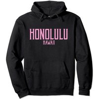 Honolulu Hawaii Vintage Text Pink Print Pullover Hoodie