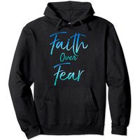 Faith Over Fear Hoodie Blue Christian Pullover Hoodie