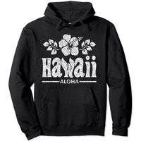 Hawaii Flowers Distressed White Print Pullover Hoodie