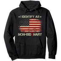 Vintage American Flag Patriots I Identify As Non-bidenary Pullover Hoodie