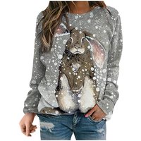 Cute Rabbit Print Shirt Long Raglan Sleeves Tops Casual Loose Lightweight Bunny Graphic Easter Sweatshirt