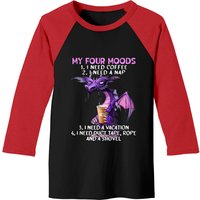 My Four Moods I Need Coffee I Need A Nap Dragon Coffee Lover Baseball Tee
