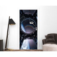3d Door Sticker, Space Station Decal, Self Adhesive Sticker, Door Mural