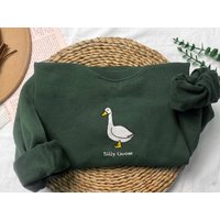 Silly Goose Embroidered Sweatshirt,embroidered Crewneck Sweatshirt