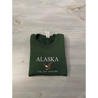 Alaska The Last Frontier Embroidered Crewneck, Forest Green Hoodie