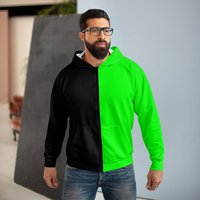 Black Neon Green Color Split 3d Zip Hoodie