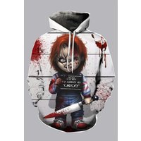 3d White Digital Horror Doll Printed Hooded Sweatshirt