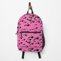 Orca Whales Graphic Print On Pink Backpack