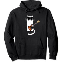 Funny Cat Wearing Sunglasses Playing Bass Guitar Pullover Hoodie