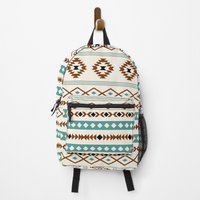 Aztec Teal Terracotta Black Cream Mixed Pattern Backpack