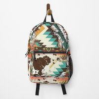 Aztec Cow Print Bull Skull Backpack