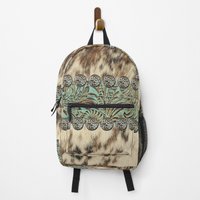 Rustic Brown Beige Teal Western Country Cowboy Fashion Backpack