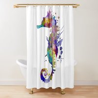 Colorful Seahorse Silhouette Shower Curtain