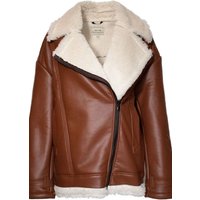 Will's Vegan Store Damen vegan Recycelte Vegan Shearling Aviator Jacke Für Frauen In Übergröße Braunes Vegan Leder