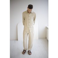 Amber Linen Herren vegan Set Shirt Und Hose Pale Sand