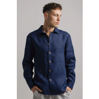 Amber Linen Herren vegan Hemd Havanna Marineblau