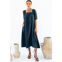 Neu Nomads Damen vegan Kleid Elisa Quadratischer Ausschnitt Mitternacht