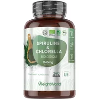 Spiruline Bio et Chlorella Bio 1500mg 180 comprimés certifiés 100% bio, sans polluants ni additifs