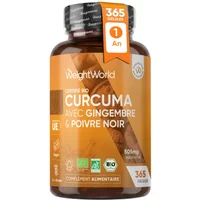 Curcuma 480mg 365 gelules avec poivre noir et gingembre pour la peau, les articulations et le coeur