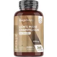 Champignon Crinière de Lion avec Poivre Noir - Soutien naturel aux fonctions cognitives et au système immunitaire - 2000 mg - 365 comprimés