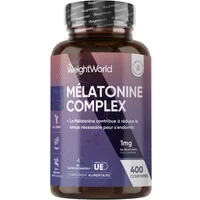 Complex de Mélatonine 1mg WeightWorld – Sommeil réparateur et endormissement rapide – Sans accoutumance – 400 comprimés
