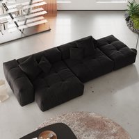 Pixel Classic Modular Sofa | Comfortable 119-Inch Linen Chaise Sectionals 3-Seaters - Black