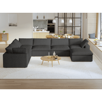 Sky Cloud Sectional Sofa | Pet-Friendly Cover 160-Inch Linen Corner Sectionals 7-Seaters- Black