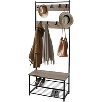 Coat Rack Stand with Shoe Storage Bench 9 Hooks Rustic Light Brown Entrance Hall