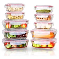 Vinsani Glass Food Storage 10-Pack Containers Rectangle Food Meal Prep Lunch Boxes with Lids Airtight Heat Resistant Leakproof Lid BPA-Free Dishwasher Microwave Oven Freezer Safe