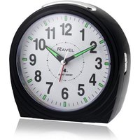 Ravel Large Art Deco Bedside / Mantel Quartz Alarm Clock - Gloss Black RC035.3