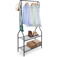 Clothes Rail Black With Two Shelves in Black Powder Coating
