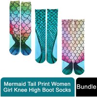 Mermaid Tail Print Women Girl Knee High Boot Socks