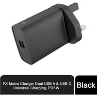 FX Mains Charger USB 1A Compatible with USB Devices, Black