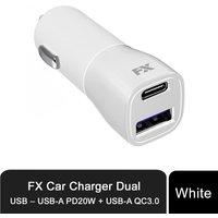 FX Car Fast Charger Dual USB - USB-A PD20W + USB-A QC3.0, White