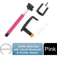 Aquarius Bluetooth Built-In Remote Camera Controls Expandable Selfie Stick, Pink
