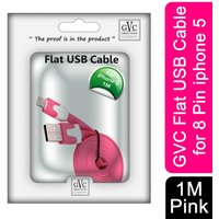GVC 1 Metre Tangle Free Flat USB to 8 Pin Cable for Syncing & Charging, Pink