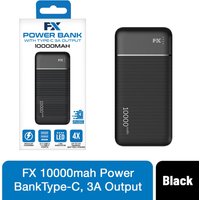 FX 10,000 mAh Powerbank with Type-C 3A Output, Black